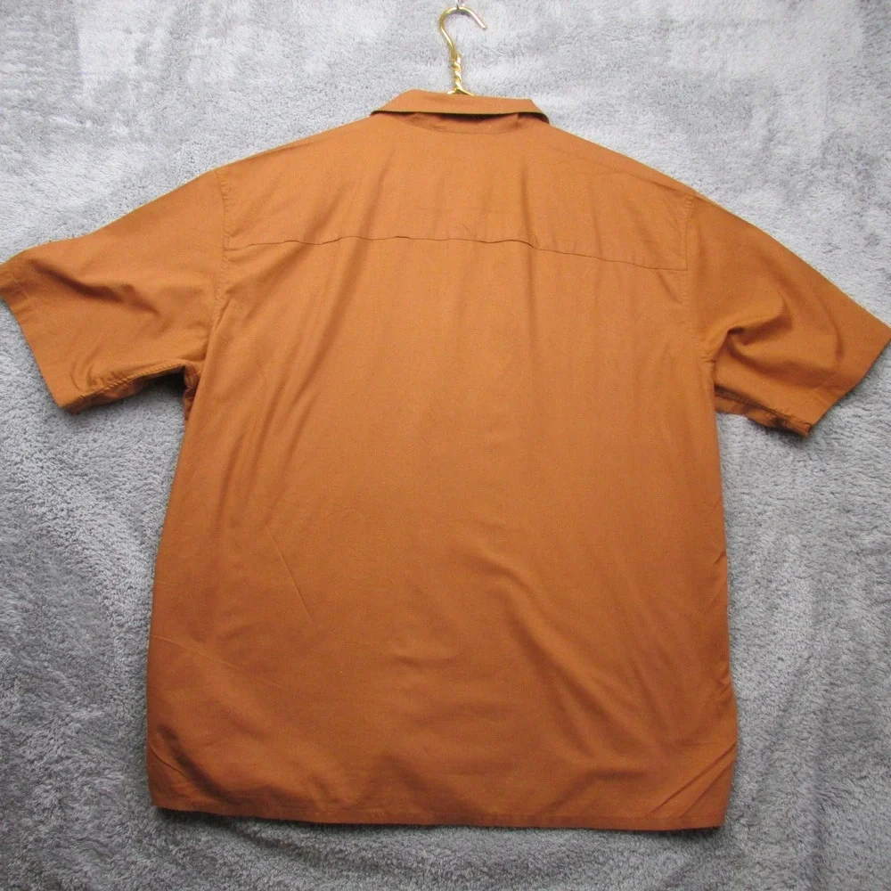 Uniqlo Shirt Mens Large Orange Solid Short Sleeve Button Front Casual Top‎